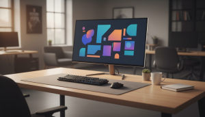 Diseño gráfico moderno mostrado en un monitor de escritorio